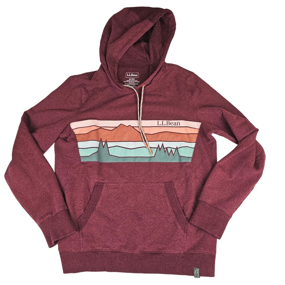 LL Bean Women's Burgundy Mountain Graphic Pullover Hoodie Medium Petite